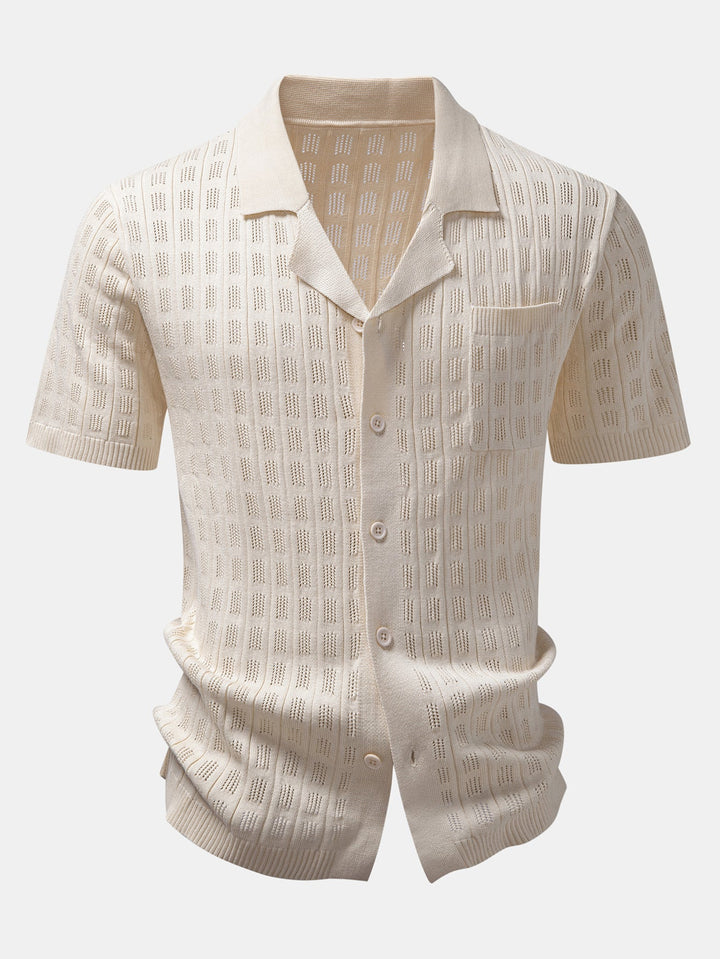 Geovari | Plaid Open-Knit Shirt & Straight-Leg Linen Trousers