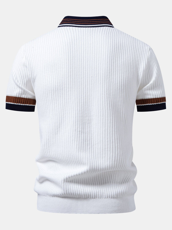 Geovari | Contrast Stripe Trim Waffle Knit Polo & Trousers