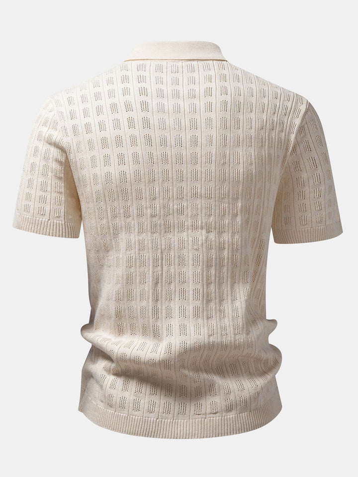 Geovari | Plaid Open-Knit Shirt & Straight-Leg Linen Trousers