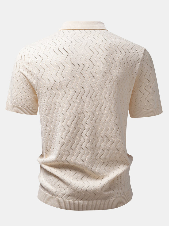 Geovari | Zig Zag Open-Knit Shirt & Straight-Leg Linen Trousers