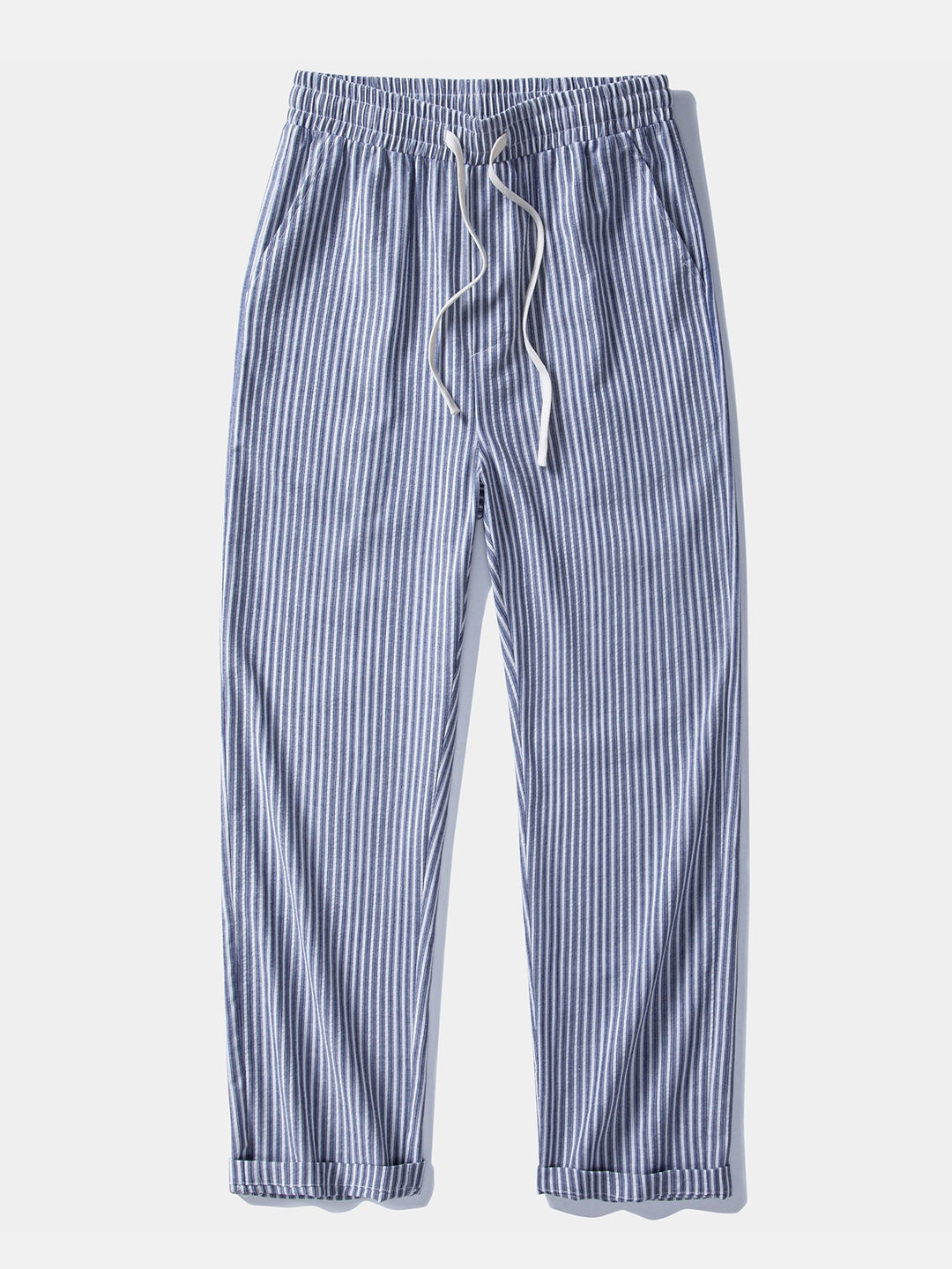 Geovari | Linen Rayon Blend Button-Up Shirt & Linen-Look Striped Trousers