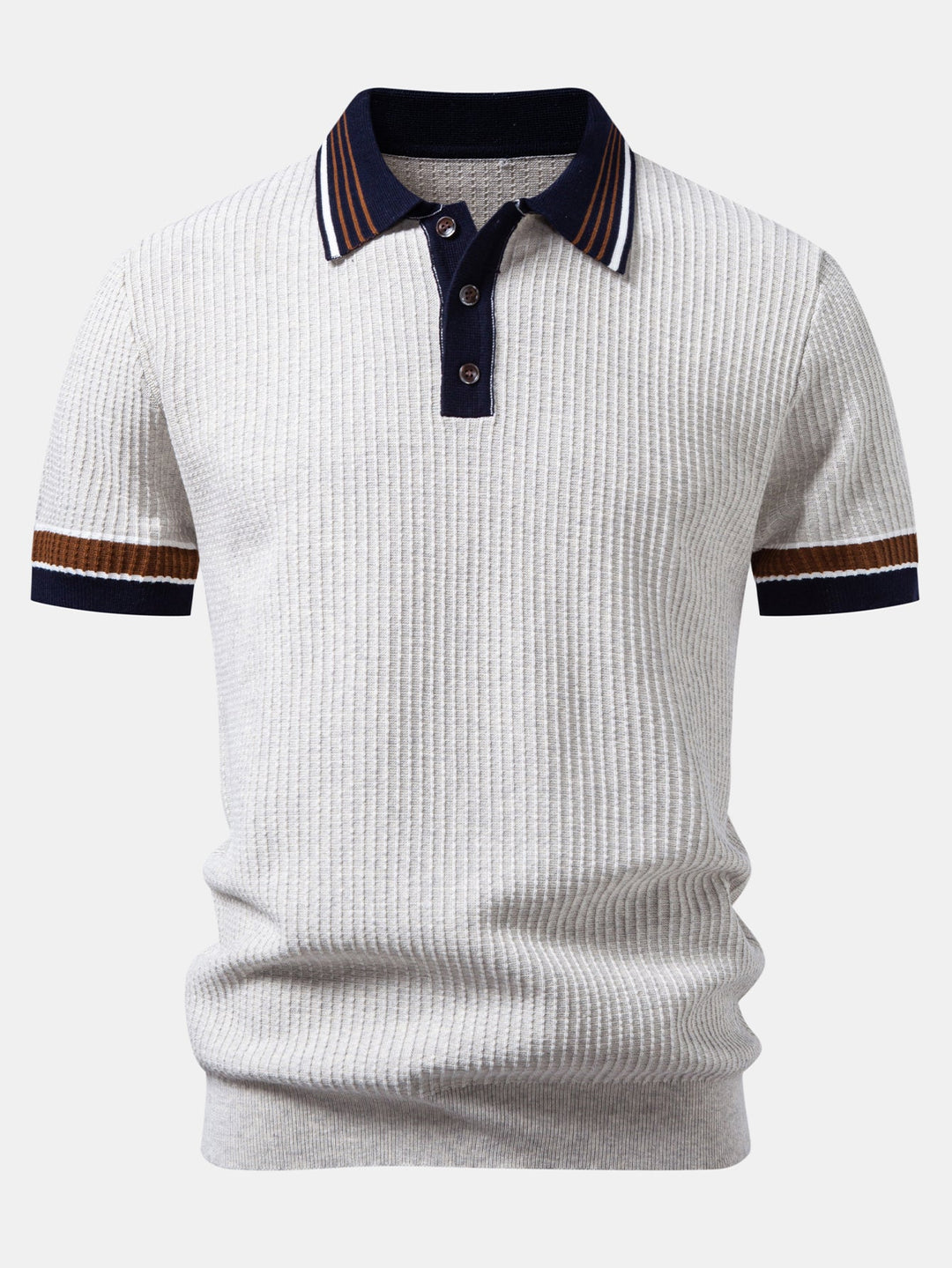 Geovari | Contrast Stripe Trim Waffle Knit Polo & Trousers