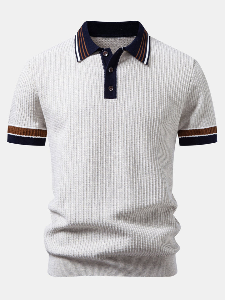 Geovari | Contrast Stripe Trim Waffle Knit Polo & Trousers