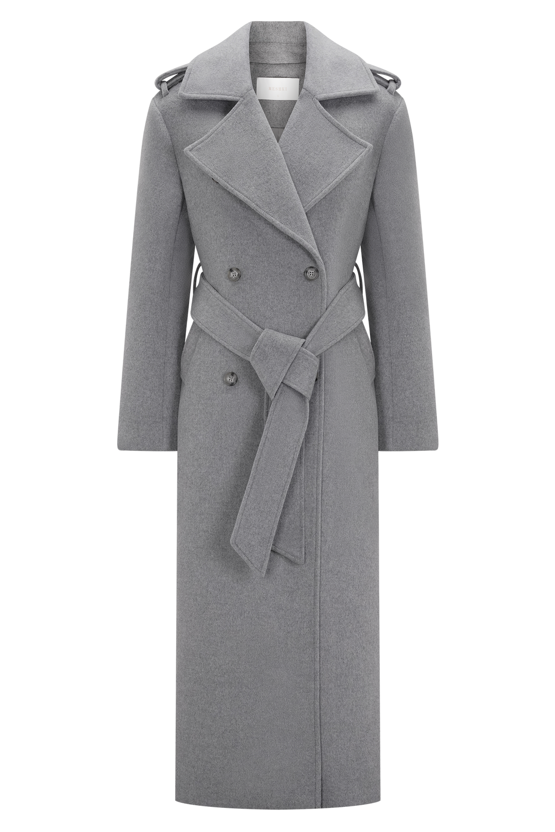 Geovari | Long Wool Trench Coat - Grey Marl