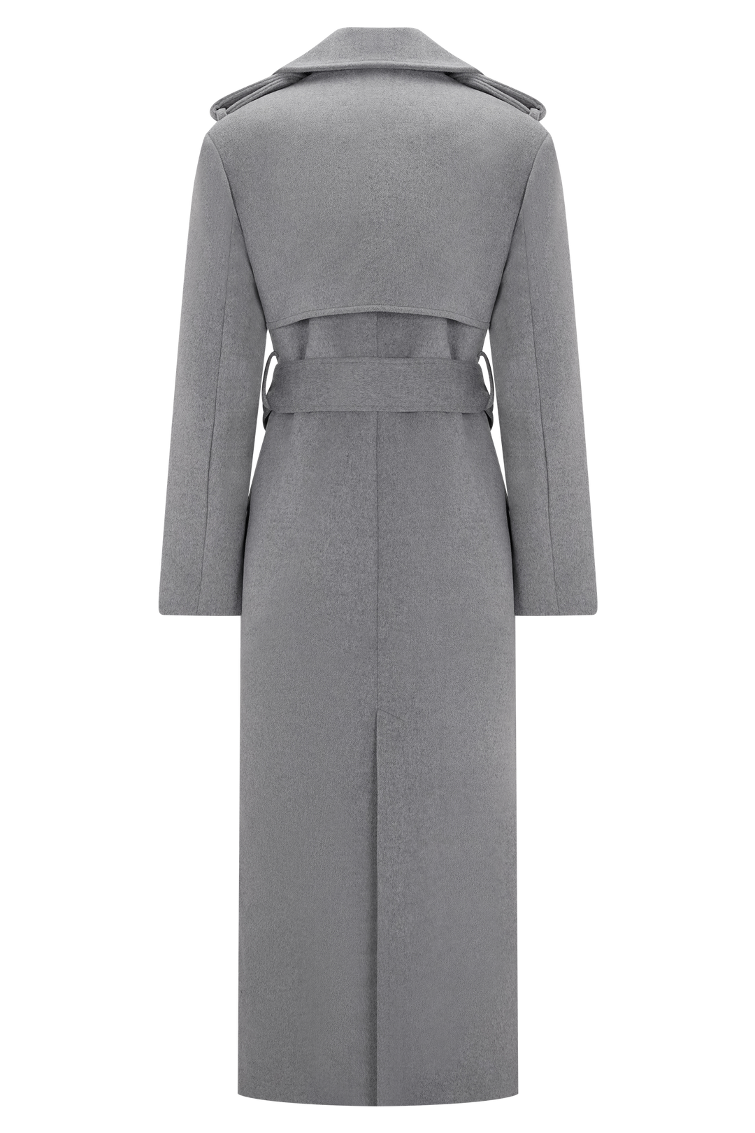Geovari | Long Wool Trench Coat - Grey Marl