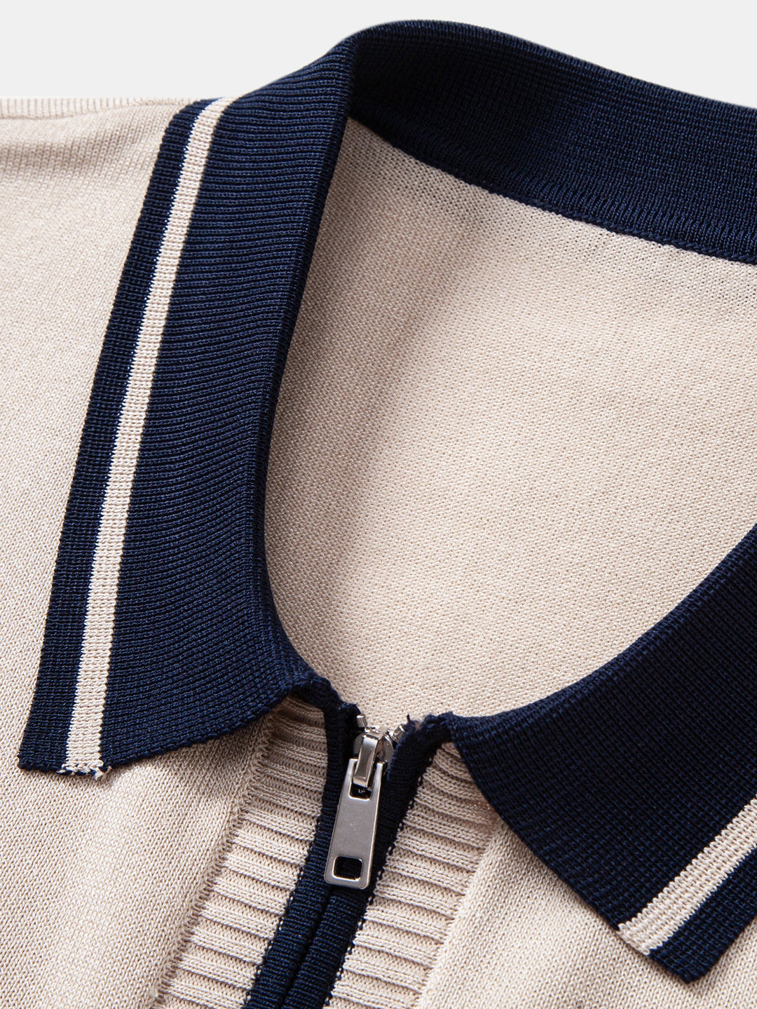 Geovari | Contrast Trim Zip Knit Polo & Tapered Trousers