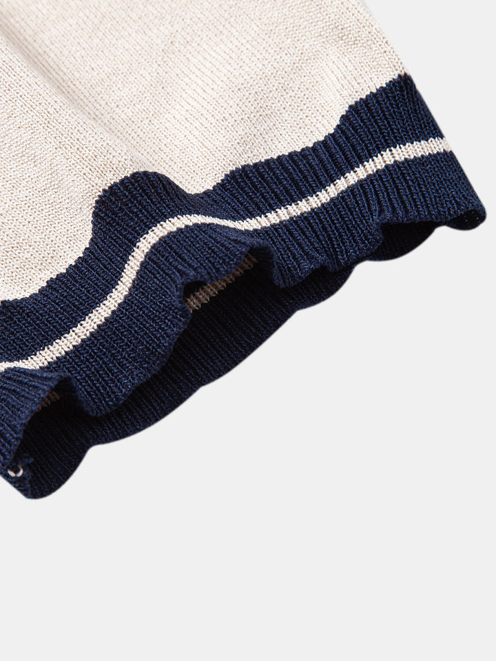 Geovari | Contrast Trim Zip Knit Polo & Tapered Trousers
