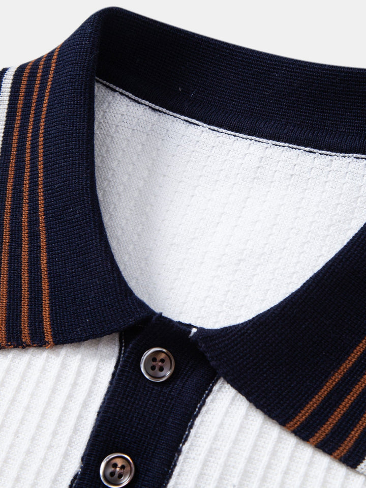 Geovari | Contrast Stripe Trim Waffle Knit Polo & Trousers