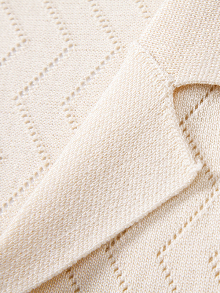 Geovari | Zig Zag Open-Knit Shirt & Straight-Leg Linen Trousers