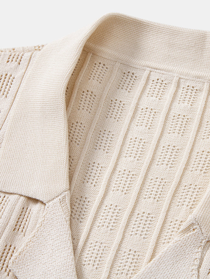 Geovari | Plaid Open-Knit Shirt & Straight-Leg Linen Trousers