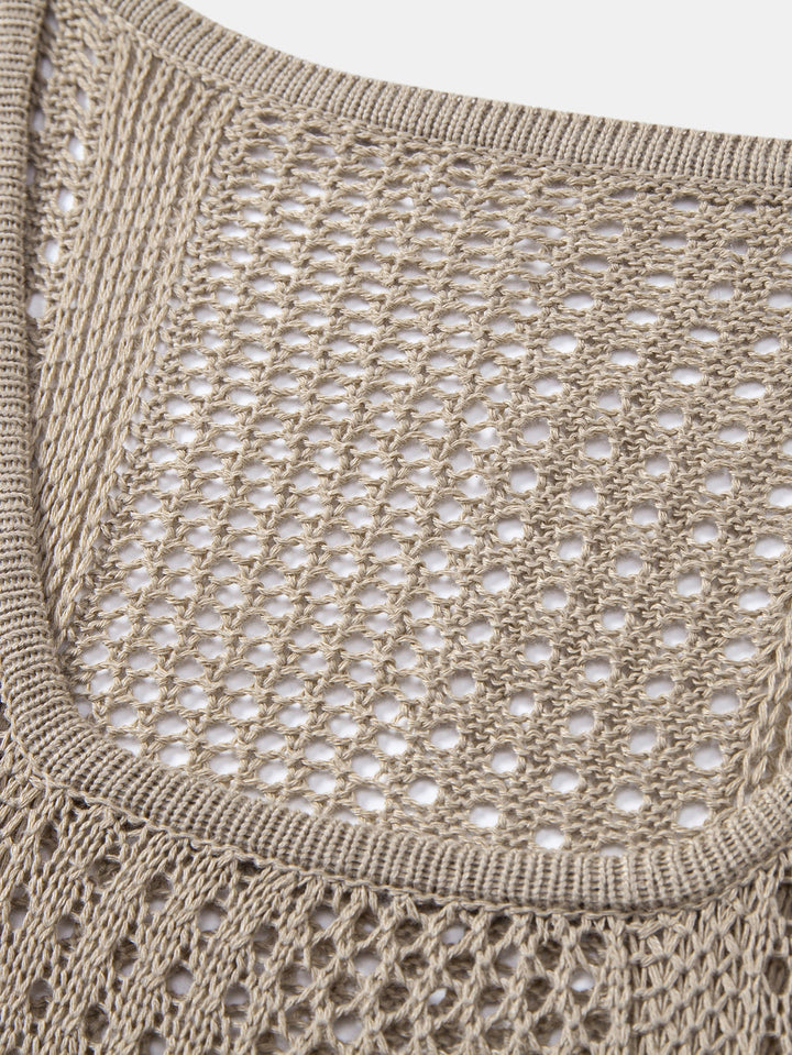 Geovari | Crocheted U-Neck Tank & Crinkle Straight-Leg Trousers