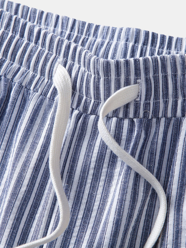 Geovari | Linen Rayon Blend Button-Up Shirt & Linen-Look Striped Trousers