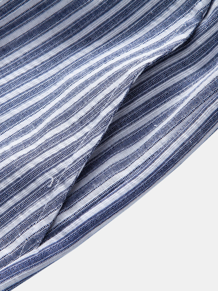 Geovari | Linen Rayon Blend Button-Up Shirt & Linen-Look Striped Trousers
