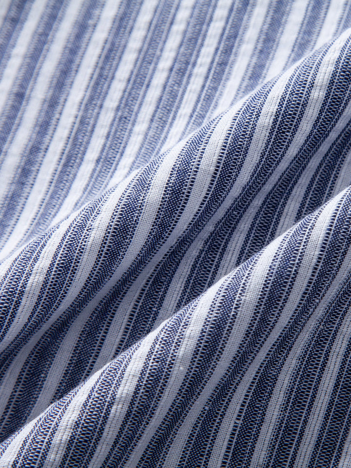 Geovari | Linen Rayon Blend Button-Up Shirt & Linen-Look Striped Trousers