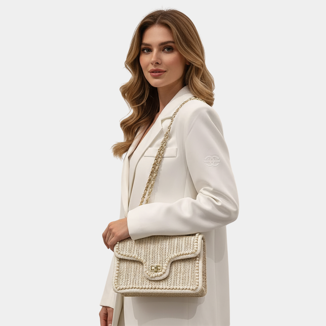 Geovari | Women's Straw Shoulder Bag with Chain Strap