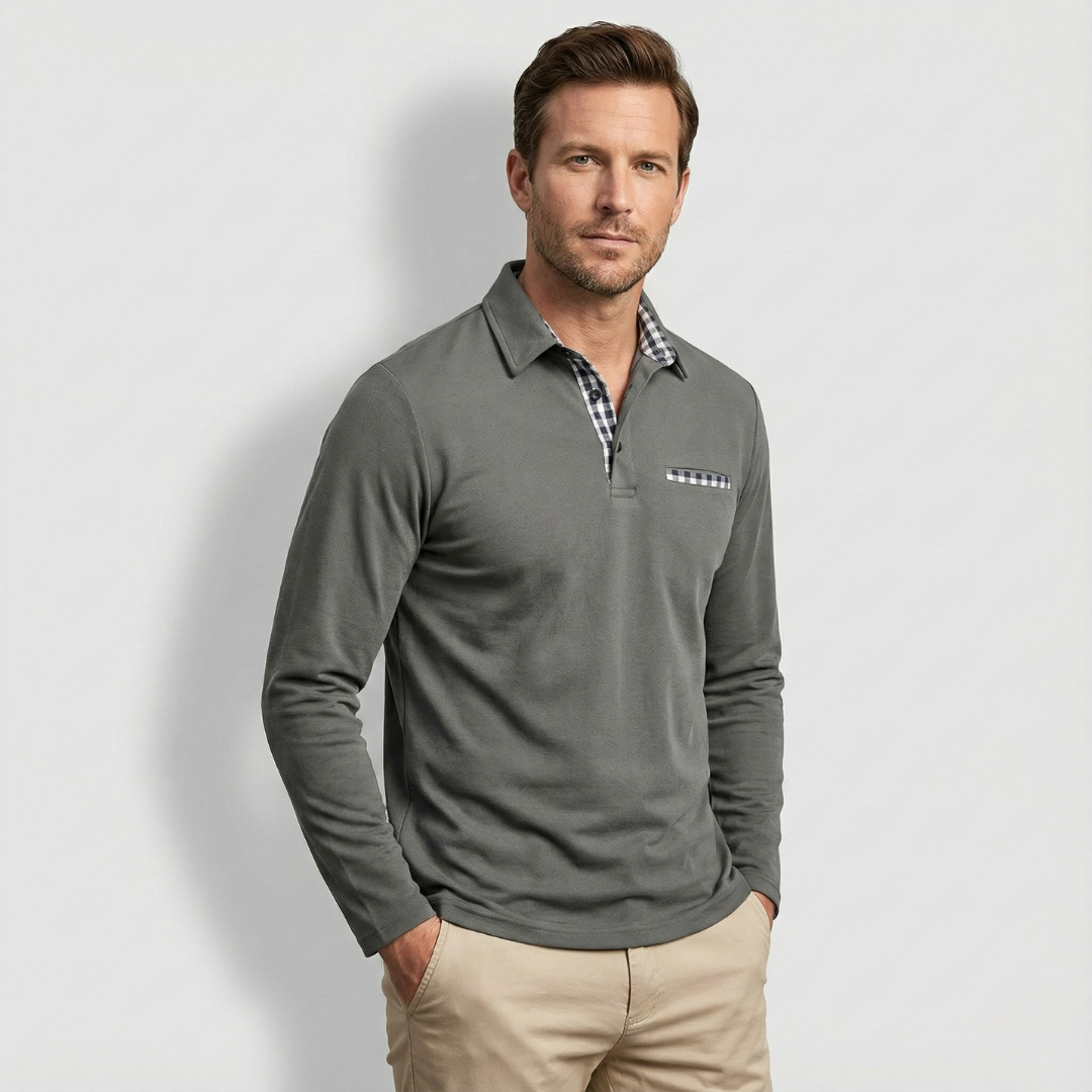 Geovari | Grey Long-Sleeved Polo Shirt