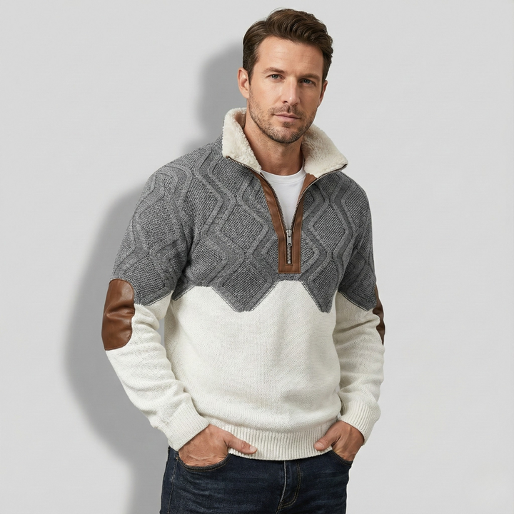 Geovari | Fleece Zip Polo Neck Jumper with High Collar