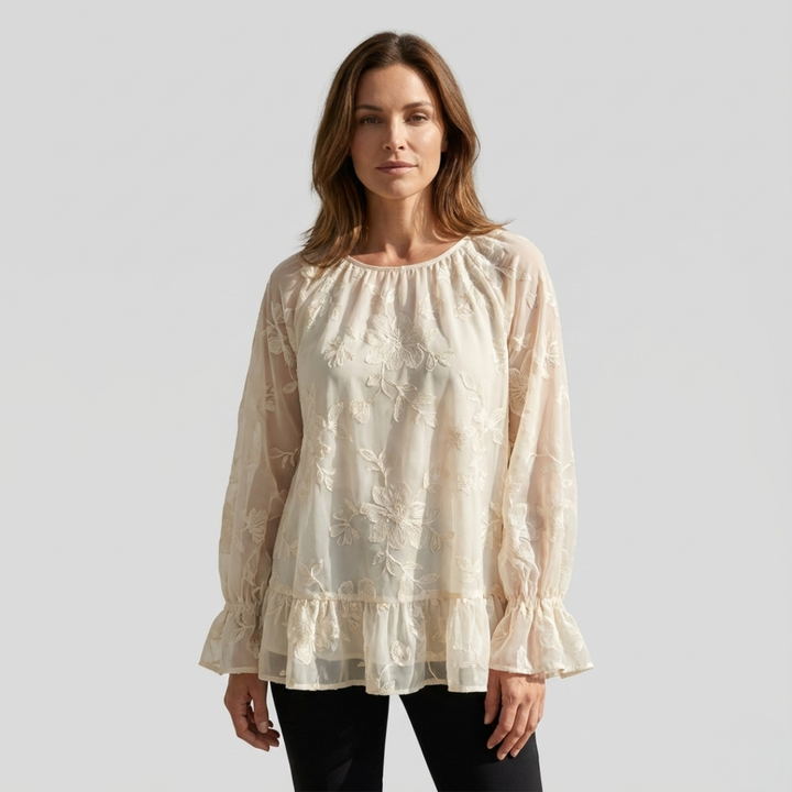 Geovari | Embroidered Floral Cotton Top