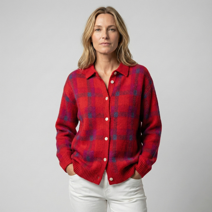 Geovari | Chequered Knit Cardigan