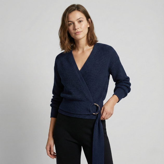 Geovari | Knitted Wrap Cardigan with Metal Ring Detail