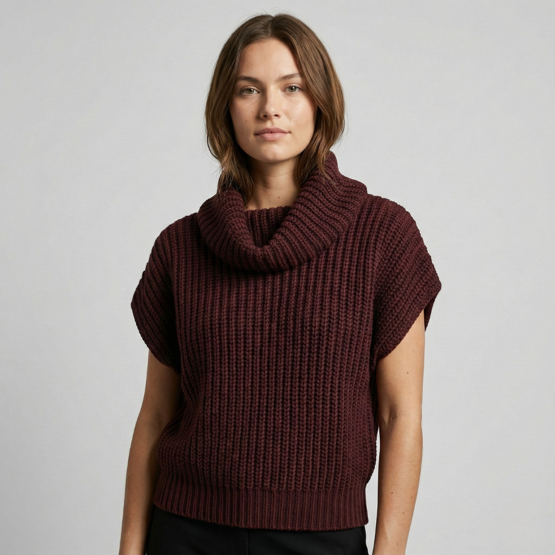 Geovari | Cowl-Neck Chunky-Knit Sleeveless Jumper