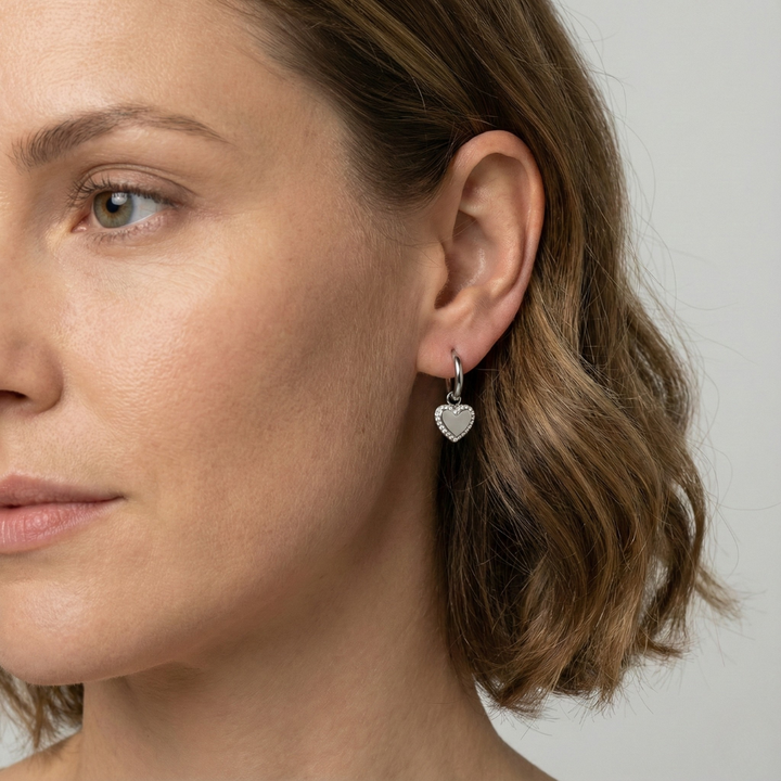 Geovari | Vintage Heart-Shaped Silver-Toned Earrings