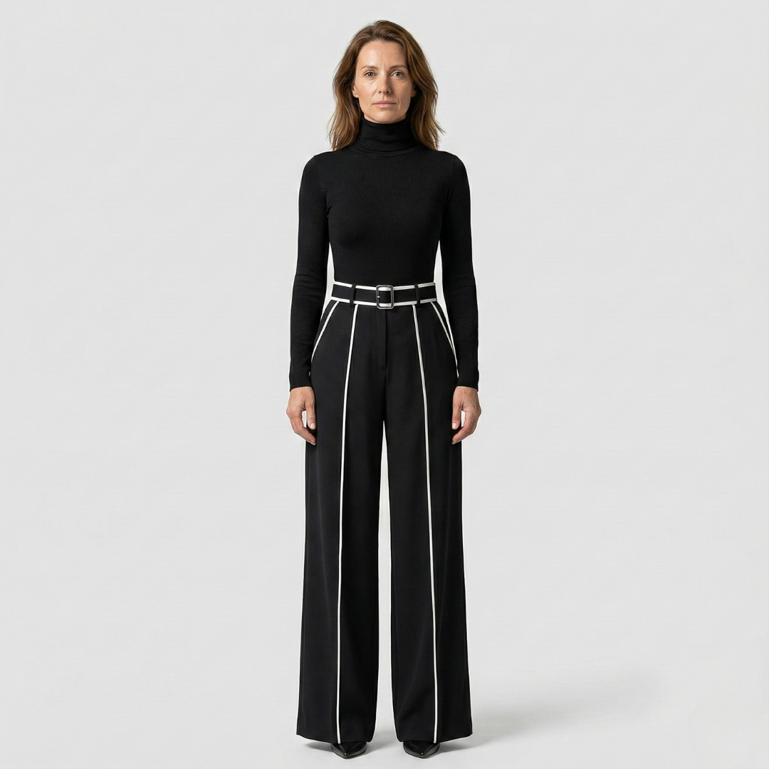 Geovari | Refined High-Neck Top and Wide-Leg Trousers Set