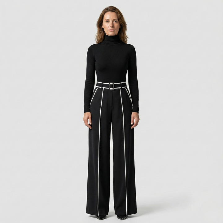 Geovari | Refined High-Neck Top and Wide-Leg Trousers Set