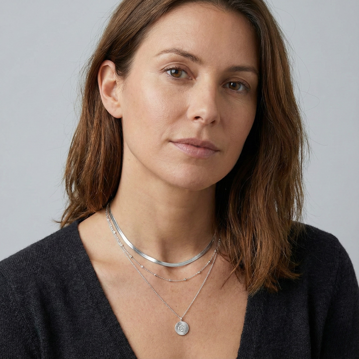 Geovari | Sterling Silver Triple-Layer Round Necklace