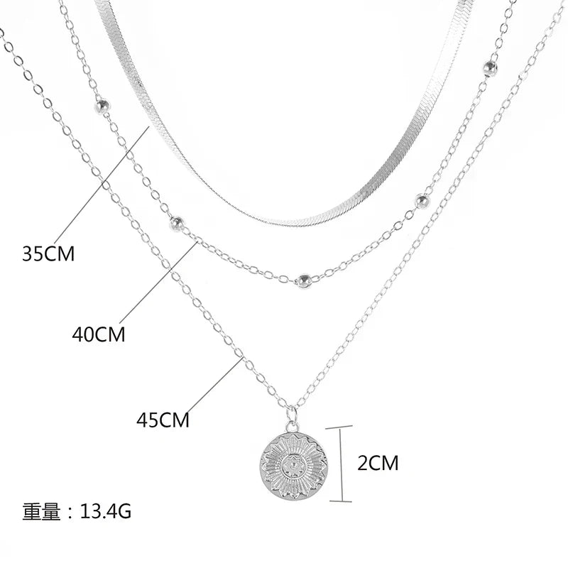 Geovari | Sterling Silver Triple-Layer Round Necklace