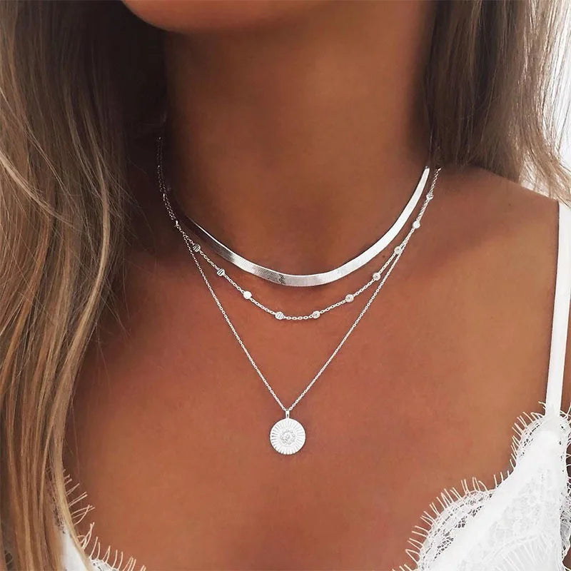 Geovari | Sterling Silver Triple-Layer Round Necklace