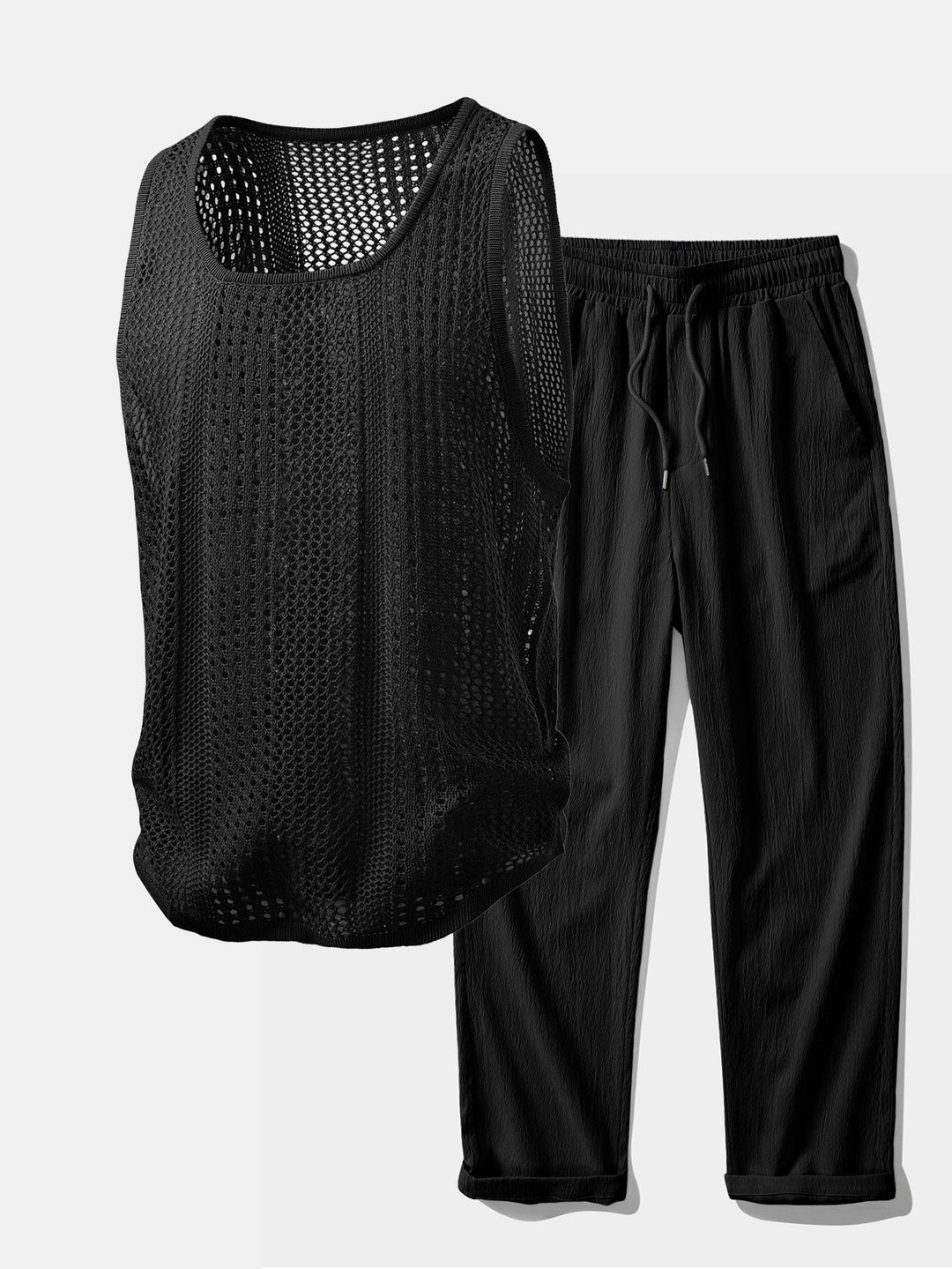 Geovari | Crocheted U-Neck Tank & Crinkle Straight-Leg Trousers