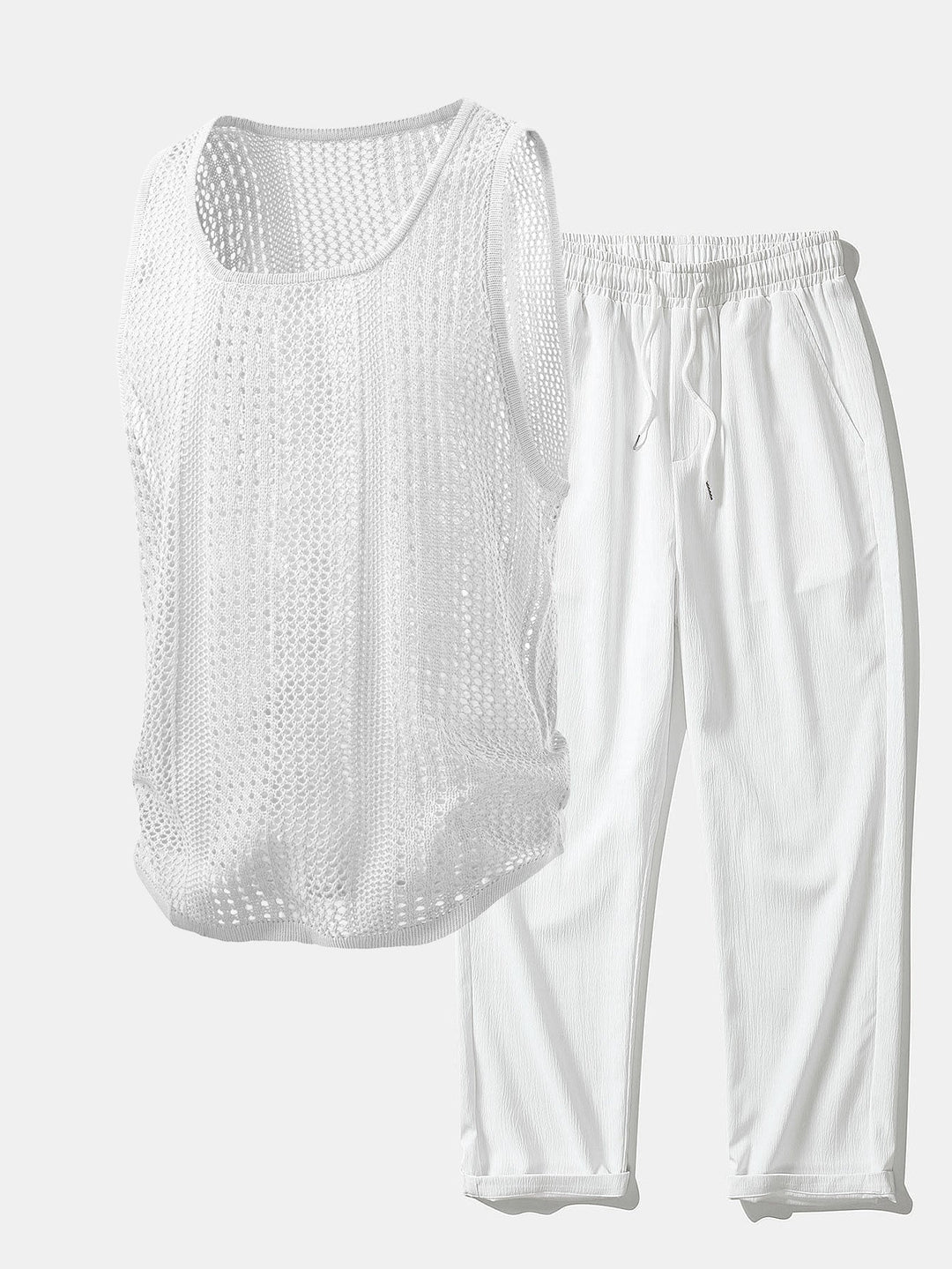 Geovari | Crocheted U-Neck Tank & Crinkle Straight-Leg Trousers