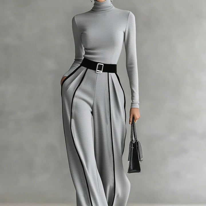 Geovari | Refined High-Neck Top and Wide-Leg Trousers Set