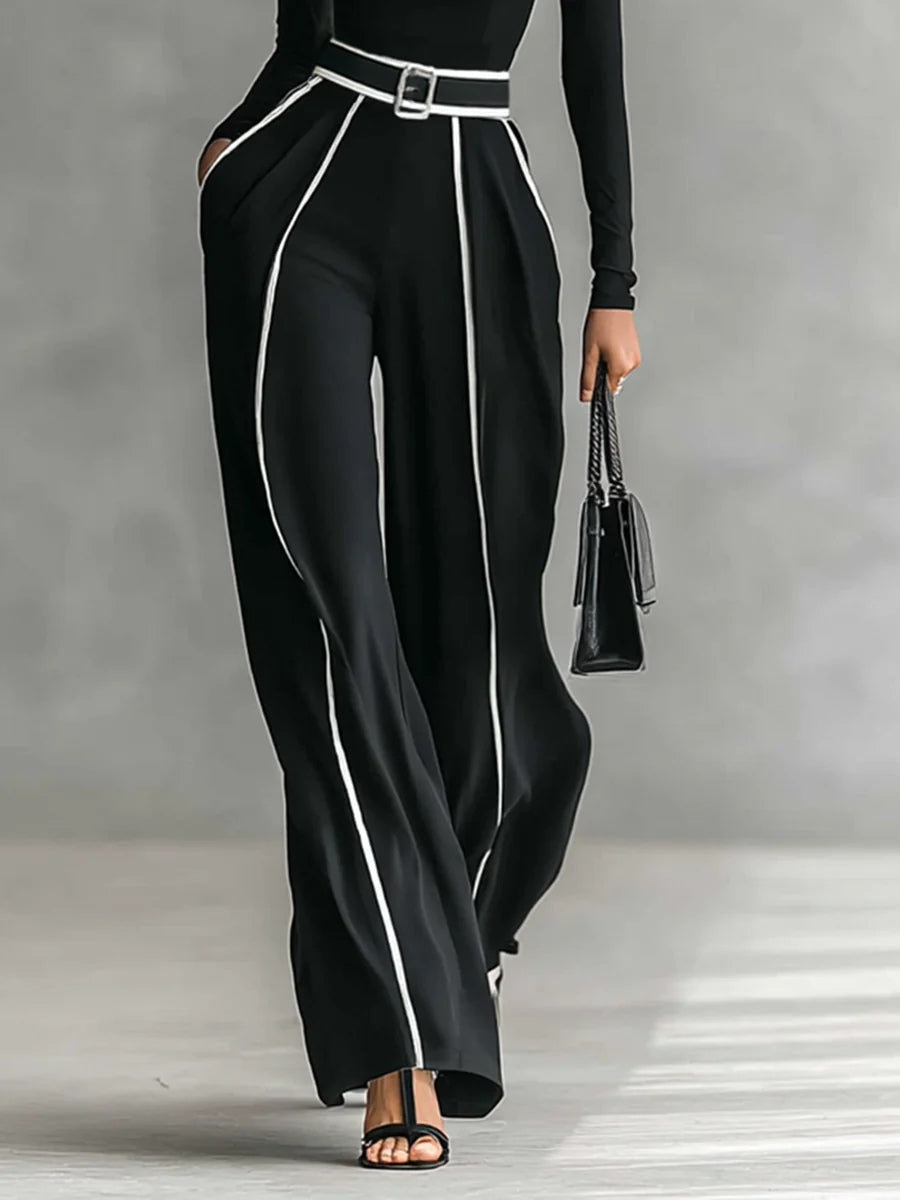 Geovari | Refined High-Neck Top and Wide-Leg Trousers Set