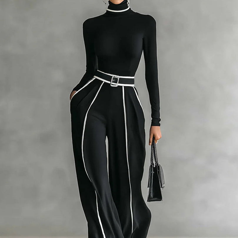 Geovari | Refined High-Neck Top and Wide-Leg Trousers Set