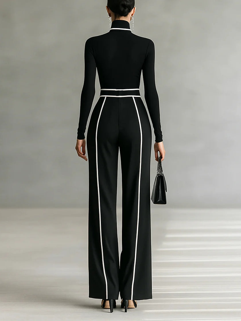 Geovari | Refined High-Neck Top and Wide-Leg Trousers Set