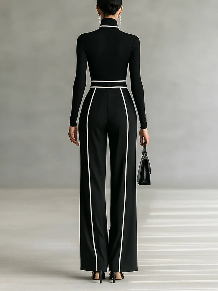 Geovari | Refined High-Neck Top and Wide-Leg Trousers Set