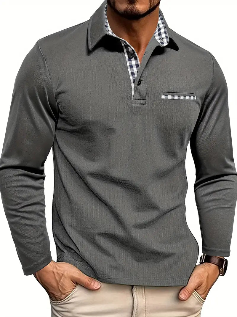 Geovari | Grey Long-Sleeved Polo Shirt