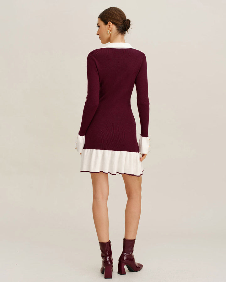 Geovari | Wine-Red Contrast Jumper Dress