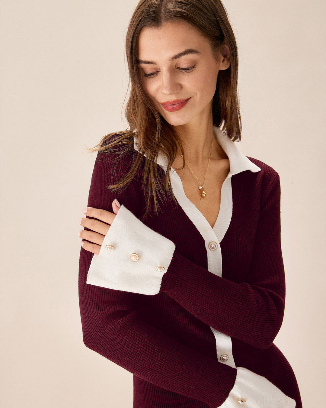 Geovari | Wine-Red Contrast Jumper Dress