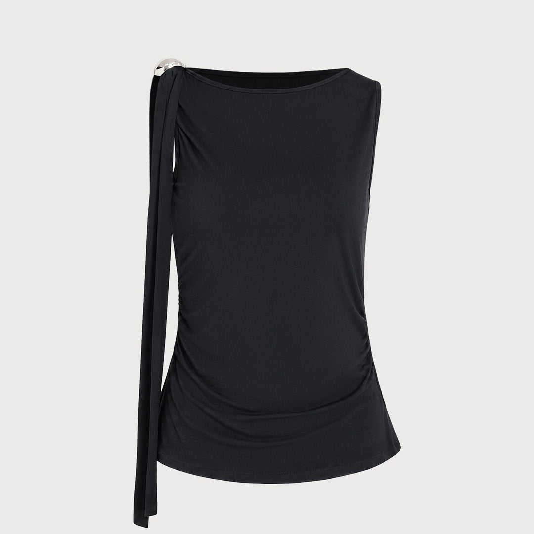 Geovari | Black Boat Neck Knit Tank Top