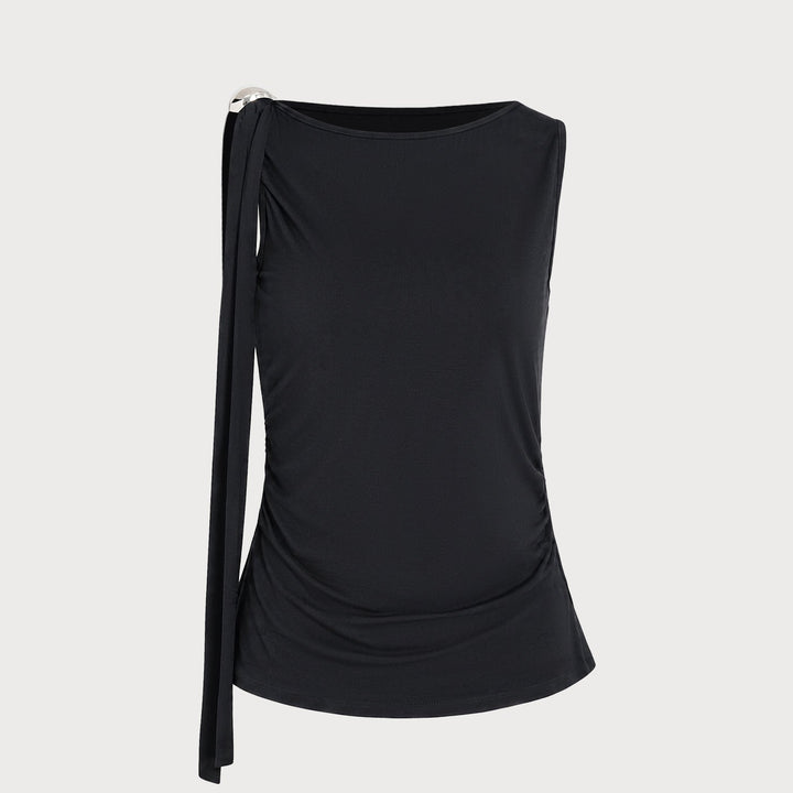 Geovari | Black Boat Neck Knit Tank Top