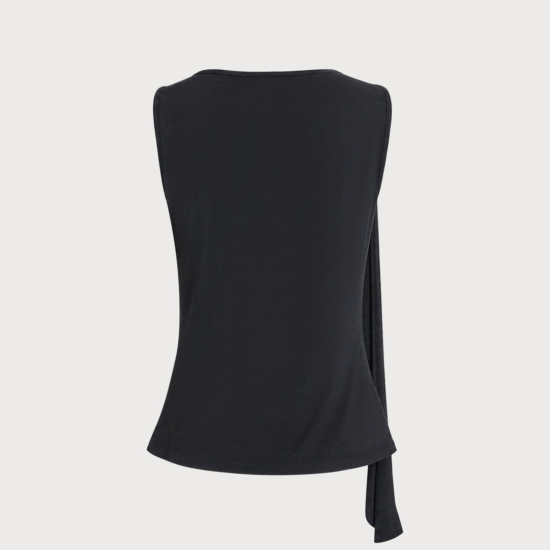 Geovari | Black Boat Neck Knit Tank Top