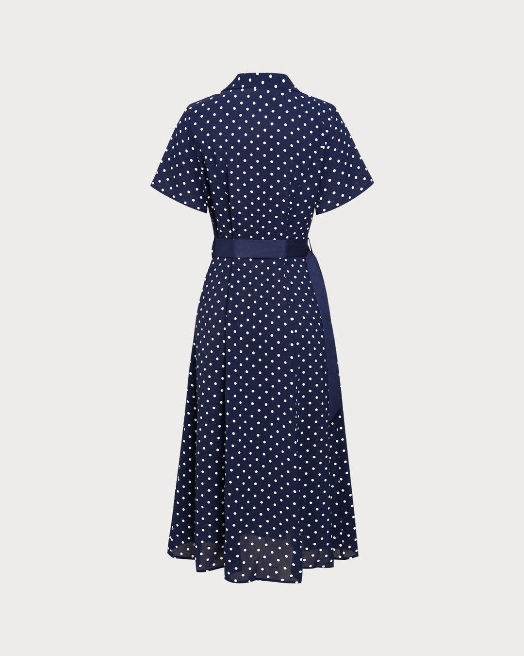 Geovari | Blue Polka-Dot Belted Midi Dress