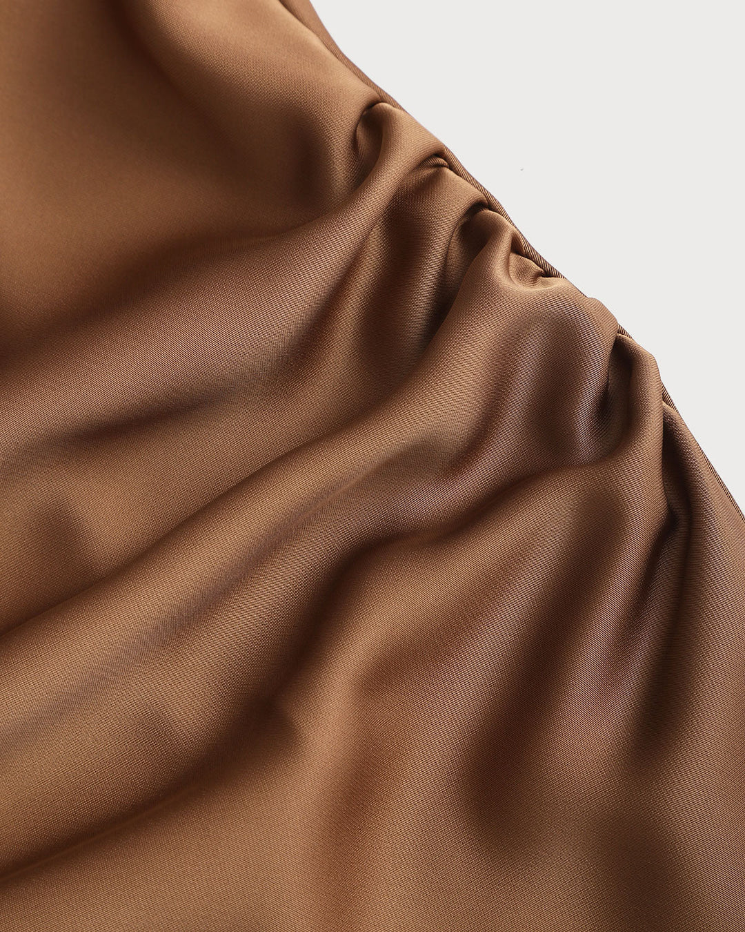 Geovari | Satin Boat-Neck Slip Midi Dress in Coffee