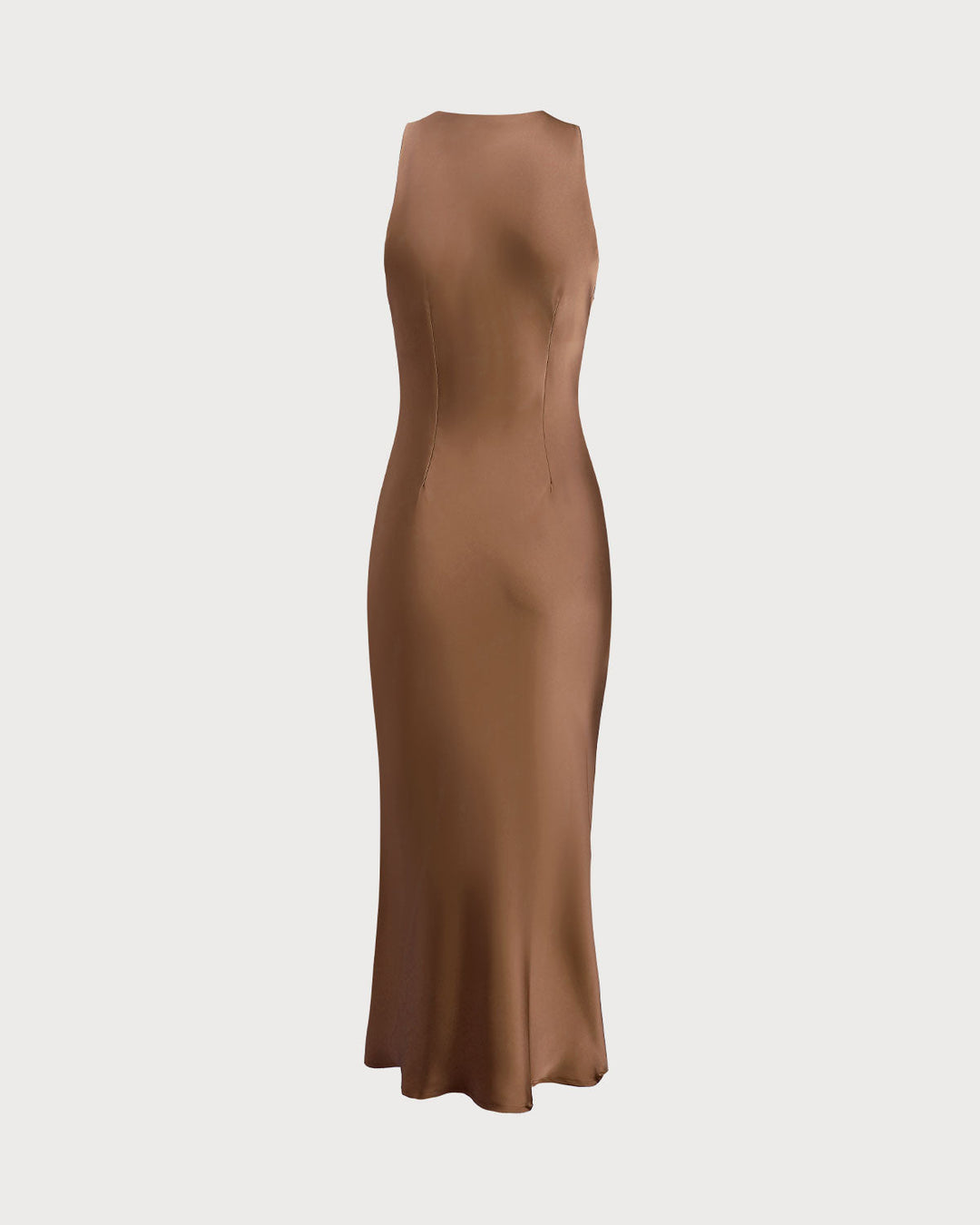 Geovari | Satin Boat-Neck Slip Midi Dress in Coffee