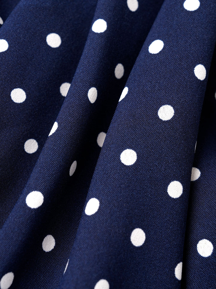 Geovari | Blue Polka-Dot Belted Midi Dress
